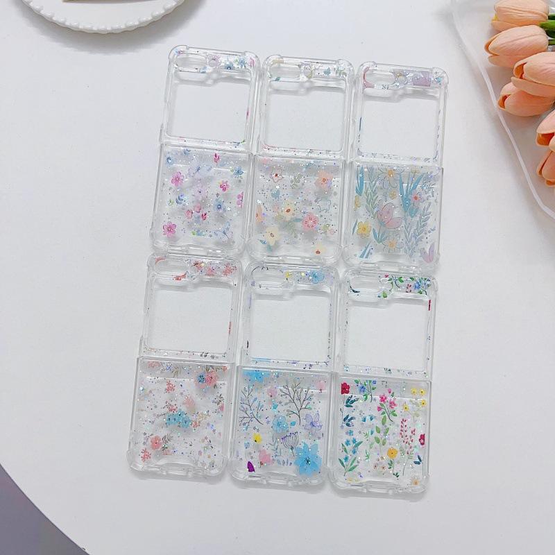Japan and Korea Fresh Small Floral Mobile Phone Case Samsung GalaxyZFlip1/1/1/ZFlip1 Epoxy Flower