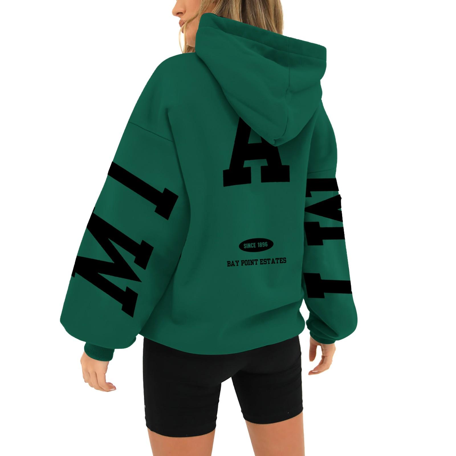 

Женский спортивный костюм с принтом букв, повседневная толстовка с капюшоном и длинными рукавами XXL зелёный