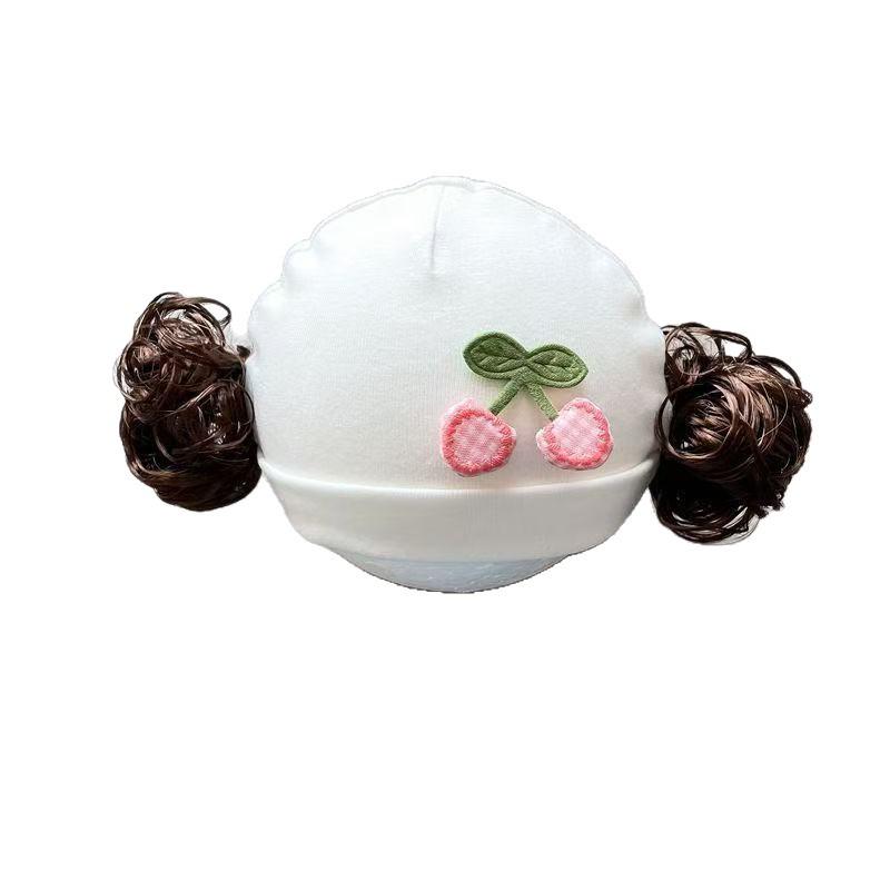 Baby Girl Cotton Beanie - High Elasticity, Cute Wig-Style Hat for Newborns, Spring & Autumn Style