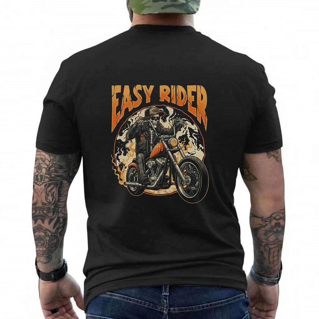 Easy Rider Skeleton Biker T-Shirt Vintage Motorcycle Graphic Tee Streetwear 4XL