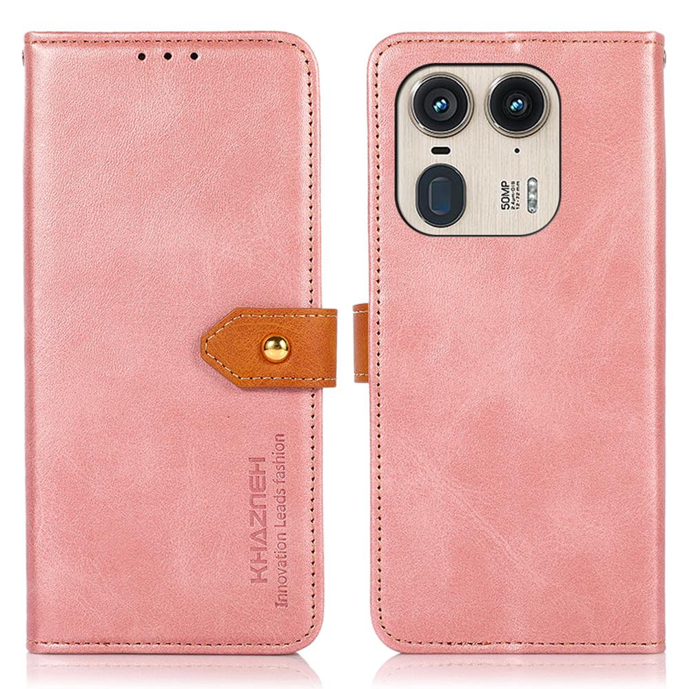 KHAZNEH For Motorola Edge 50 Ultra 5G/Moto X50 Ultra 5G Case PU Leather Phone Cover Gold Magnetic Buckle Decor