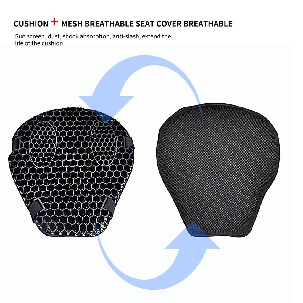 Universal Gel Motorcycle Seat Cushion with 3D Format Honeycomb Cushion with Motorcycle Seat Cover for Long-lasting Comfort.