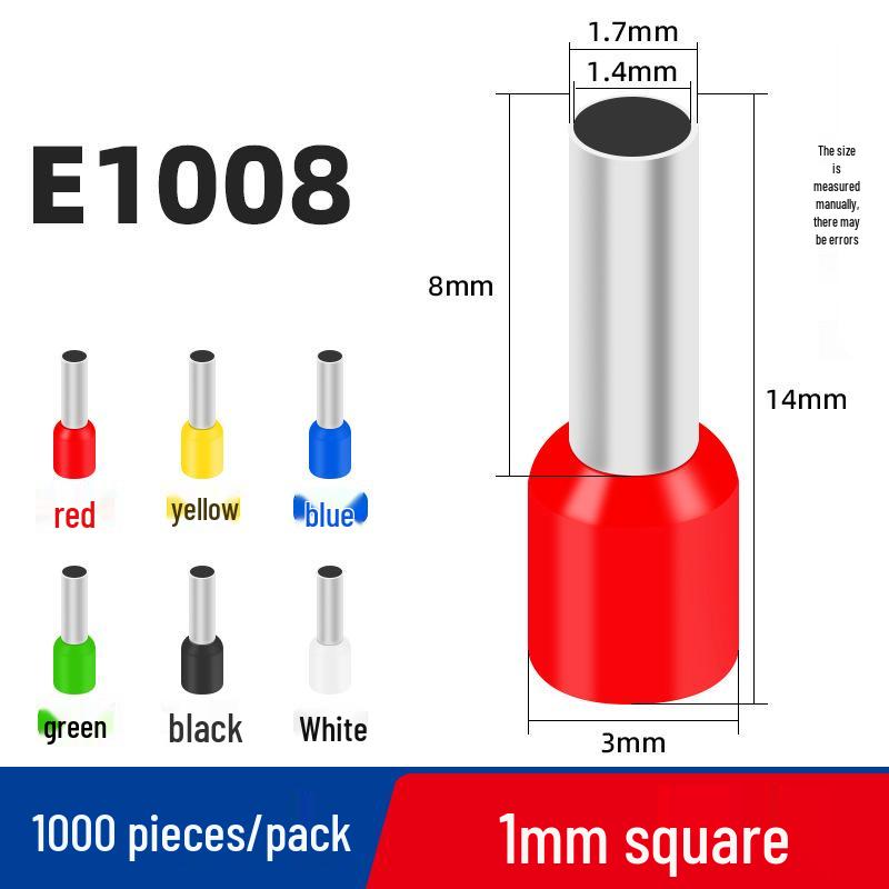Copper Nickel Plated Tubular Terminal, 1000 Pieces - European Style Pre-Insulated Pin Crimp Lug for Wiring.