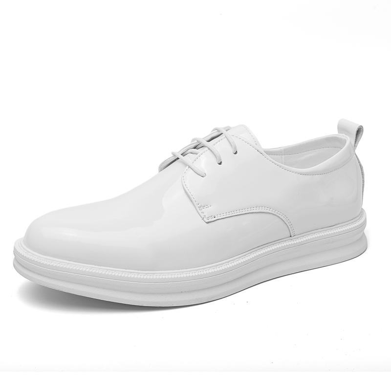 Men’s White Derbys Dress Formal Business Patent Leather Shoes Men Gentleman Style Tuxedo Wedding Blazers Saddle Shoes Contrast StitchingLarge Size