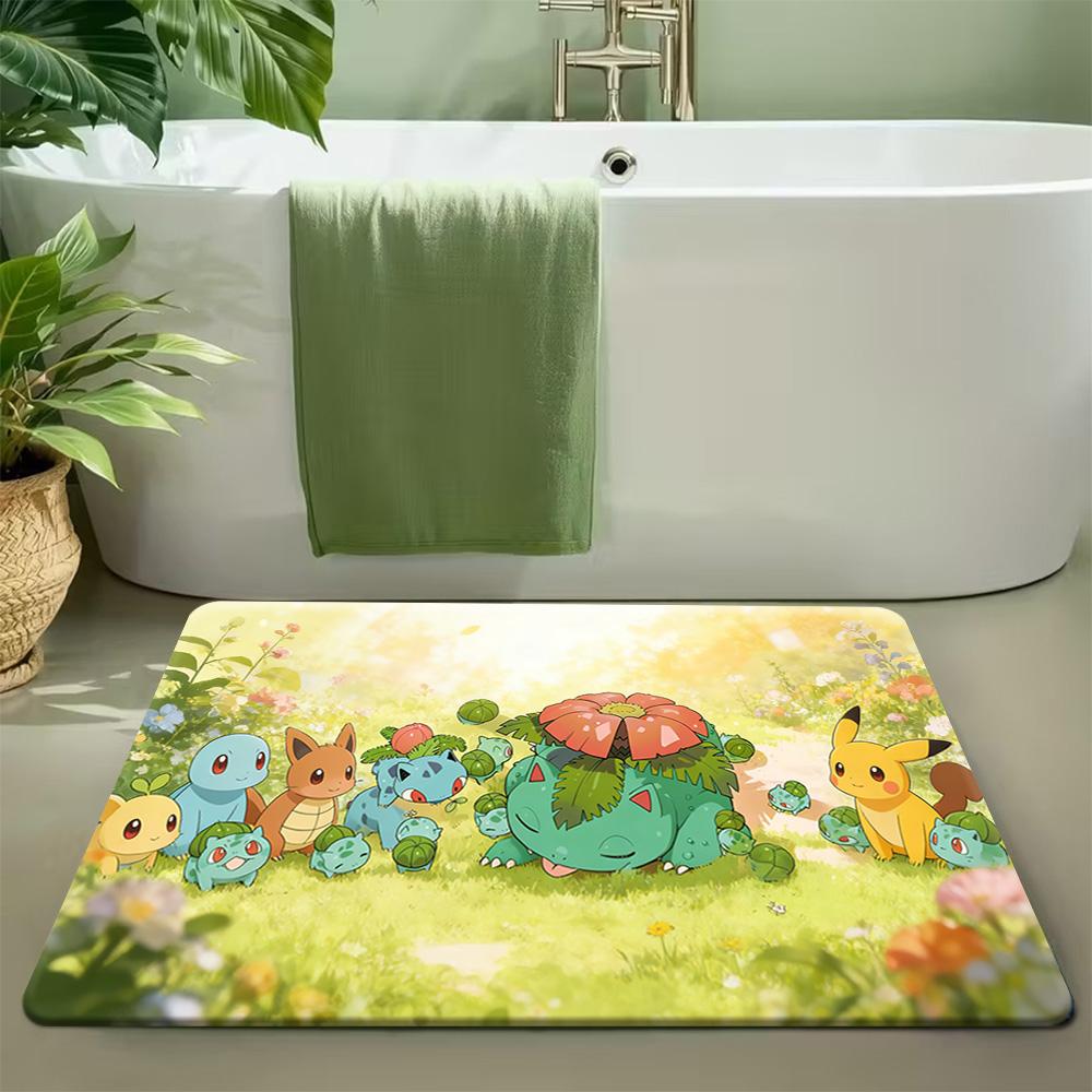 Cute Sunbathing Pikachu Art Print Non-slip Doormat, Soft Absorbent Floor Mat for Home Entrance Living Room Bedroom Decor Rug 40x60cm