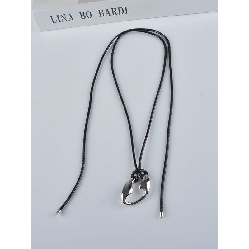 Niche Style Large Hollow Black Leather Rope Long Female Pendant