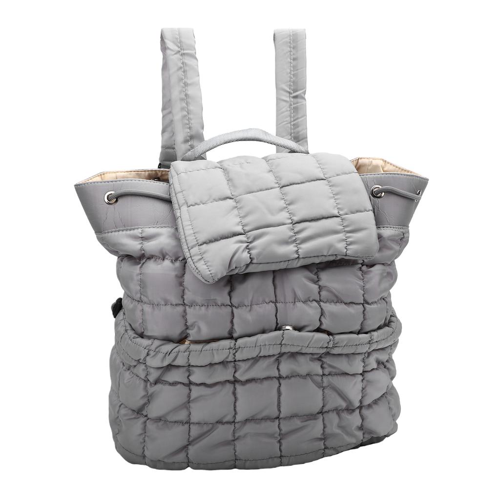 Gesteppter Rucksack Leichter Weicher Flauschiger Reiserucksack Große Kapazität Schultertasche für Wandern Fitnessstudio Grau
