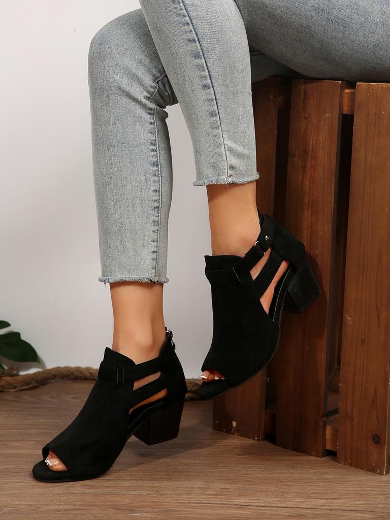 Fashion Women Sandals  Chunky High Heels Soild Gladiator Open Peep Toe Women Black Shoes Buckle Back Zipper Sandalias De Mujer