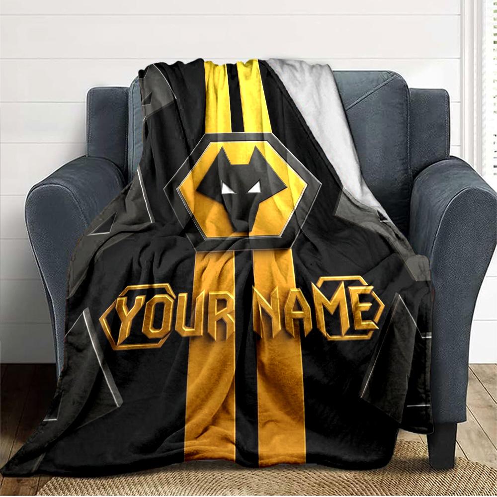 Name Custom Wolves FC Print Flannel Blanket High Quality Warm Comfortable Cover for All Seasons Perfect for Gifts Home Decor