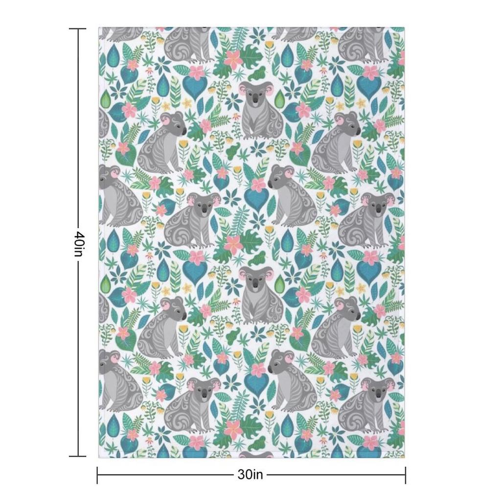 Cute gray koalas with ornaments, tropical flowers and leaves. Seamless tropical pattern. Throw Blanket Warm Blankets