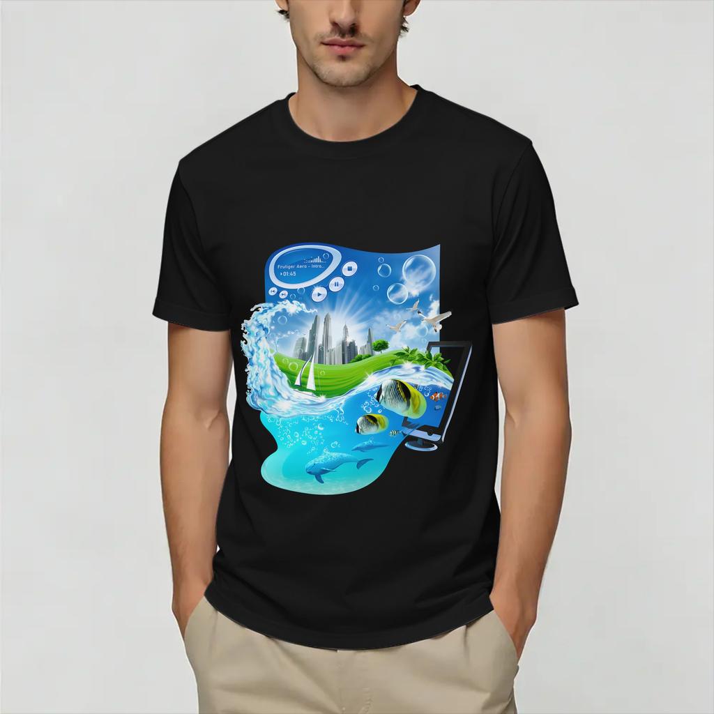 Frutiger Aero World Vaporwave Unisexs T Shirt Vintage Tee Shirt Short Sleeve Round Neck TShirts Pure Cotton 4XL 5XL 6XL Tops