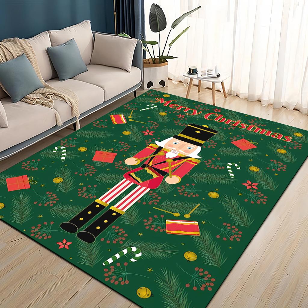 Merry Christmas Cartoon The Nutcracker Doll Festival Gift Carpet Rug for Living Room Bedroom Home Sofa Decoration,Non-slip Mat
