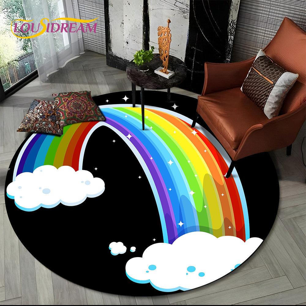 Runder Teppich mit chromatischer Farbtäuschung in Regenbogenfarben, Teppich für Wohnzimmer, Schlafzimmer, Sofa, Spielzimmer, Dekoration, rutschfeste Bodenmatte für Kinder