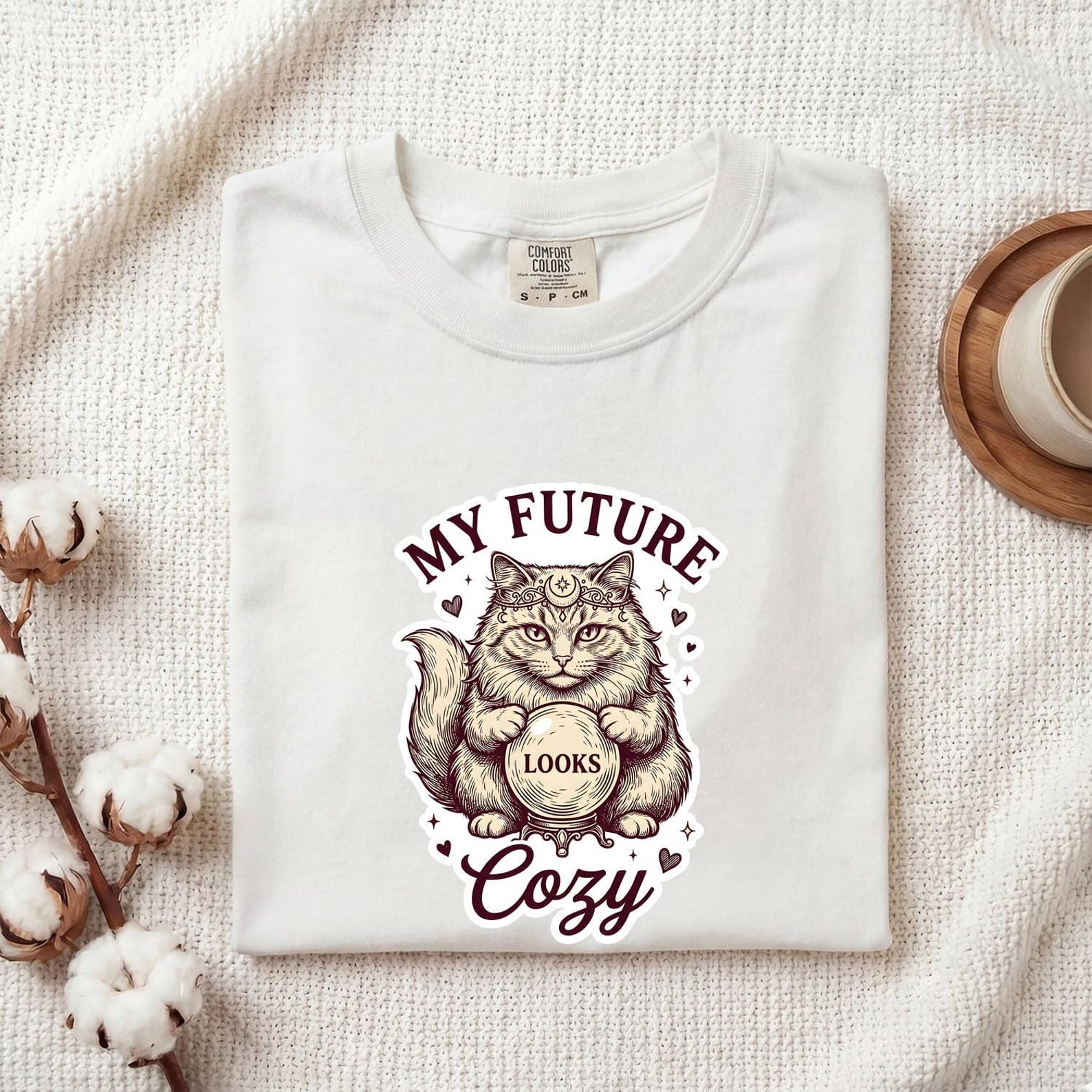Fortune Teller Cat Shirt Cat Astrology Gift Women Boho Tee Maneki Neko T-Shirt Cat Fan Bohemian Tshirt Zodiac Graphic Vintage Crystal Ball S
