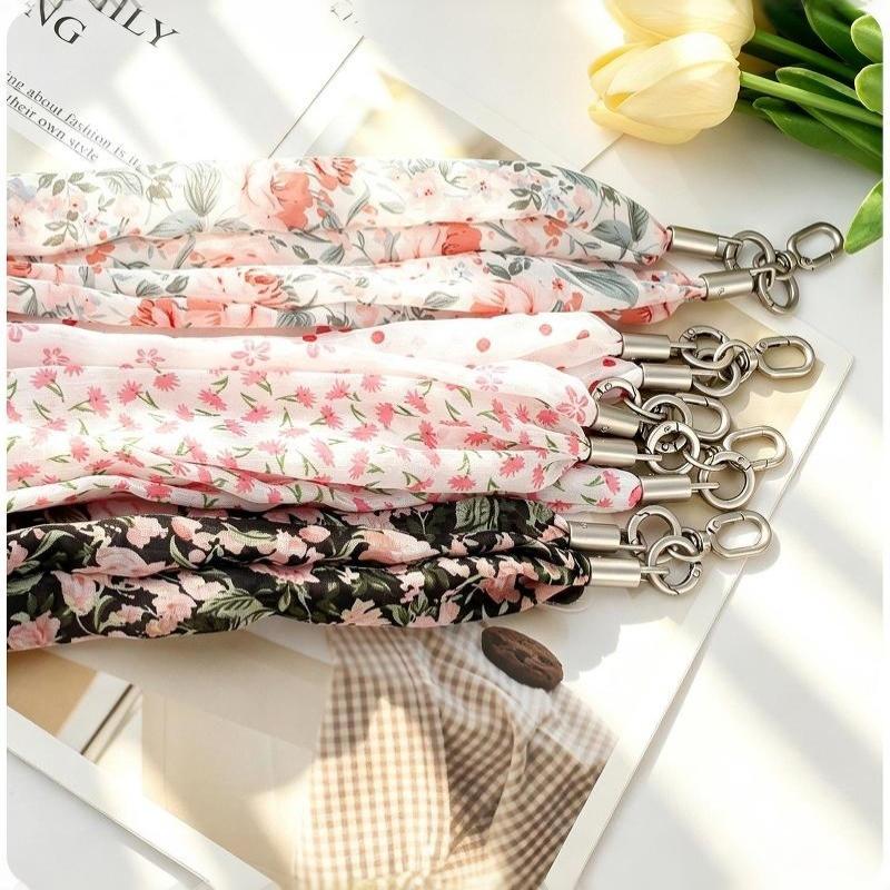 Ins Floral Phone Crossbody Strap Detachable Long Phone Case Lanyard Cute Fabric Shoulder Wrist Chain Mobile Phone Camera Pendant