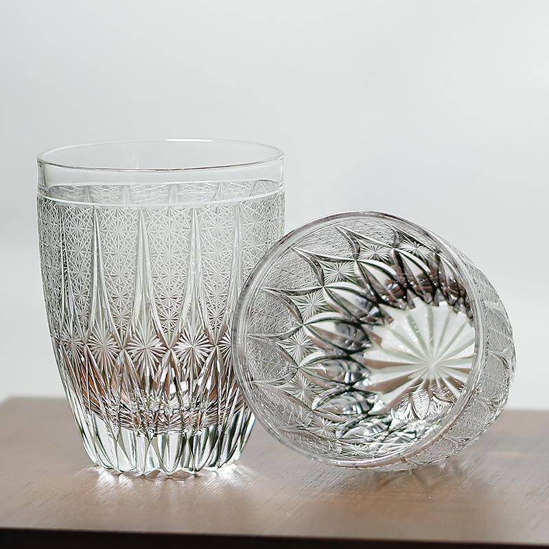 300ml Hand Blown Grey Crystal Cocktail Whiskey Glass with Edo Kiriko Japanese Design Luxury Gift for Birthday Moving Beer Lovers