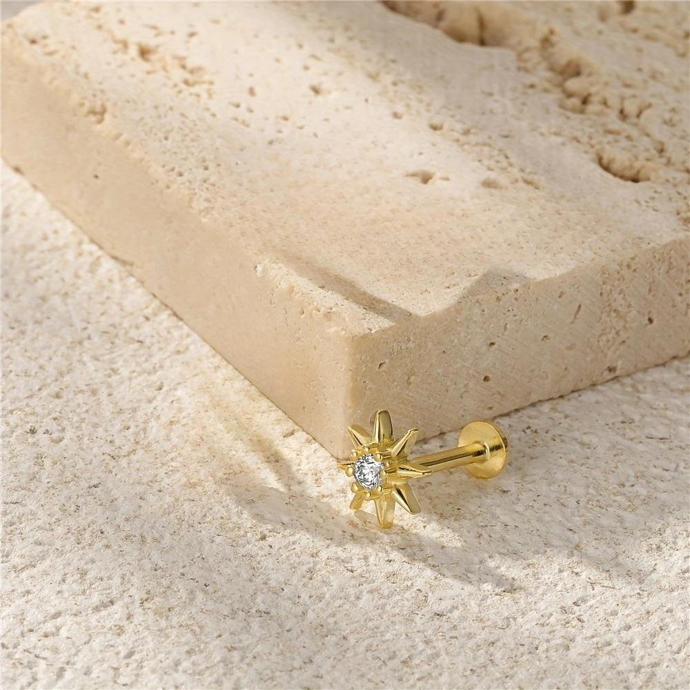 2 Pcs Hypoallergenic Gold Sun Flat Back Stud Earrings