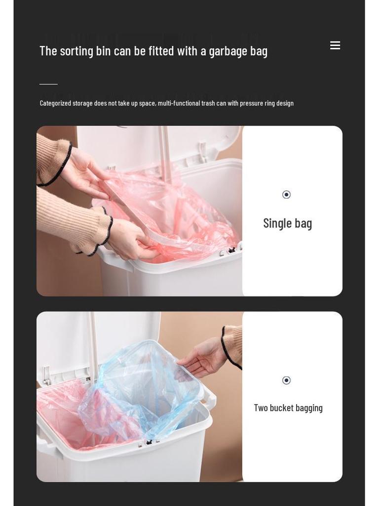 Odor-Proof Kitchen Trash Can with Lid, Movable, Large Capacity, Double Layer, Dry & Wet Waste Separation.