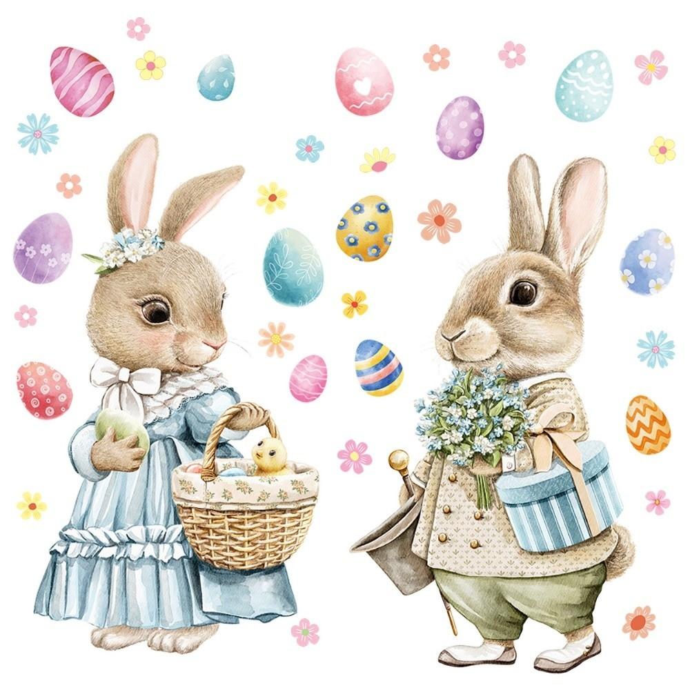 Cartoon Rabbit Bunny Glass Electrostatic Film Creative Decorative Happy Easter Bunny Decal  Store