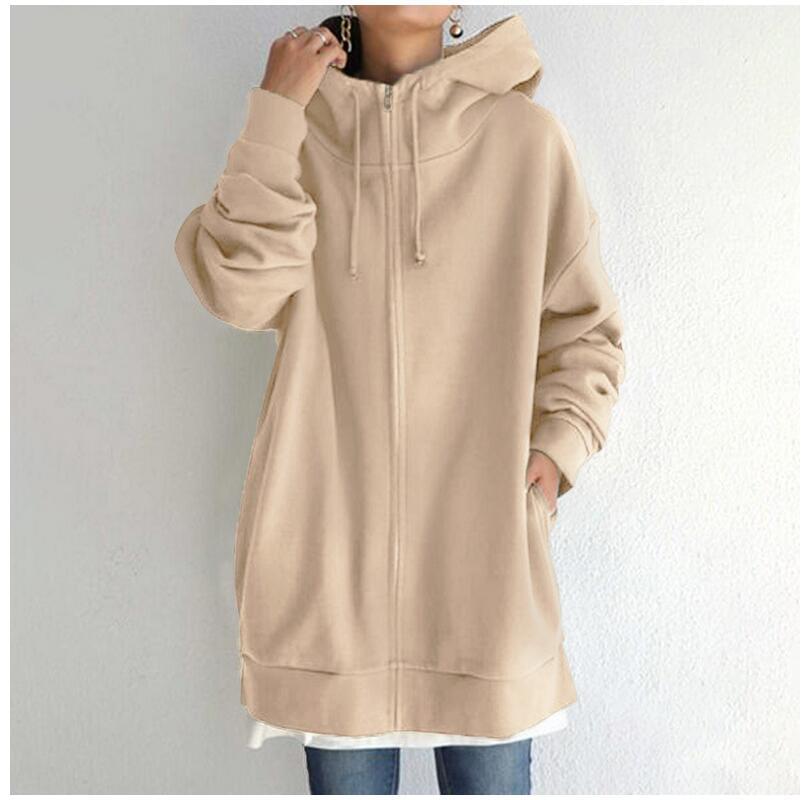Plus Size New Women's Longline Streetwear Hoodie Zip Up Oversized Pullover Casual Tunic