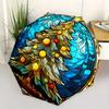 Christmas Tree, Stained Glass Automatic Folding Umbrella  Simple Eight Rib Design, Bright Color Pattern, Durable Iron Frame, Ideal for Trave