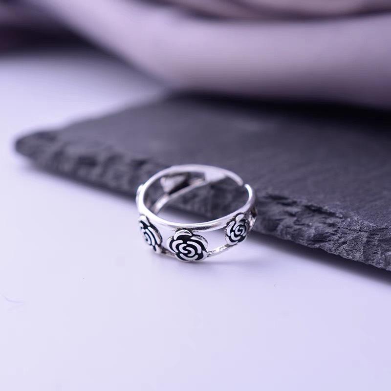 Korean Retro Rose Flower Open Ring - Women's Cool Vintage Style Finger Accessory