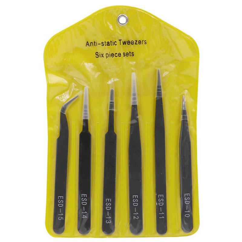 

Stainless Steel ESD Multi-colored Tweezers Set, 6 Non-magnetic Precision Tweezers with Straight, Elbow, Flat and Pointed Tips D