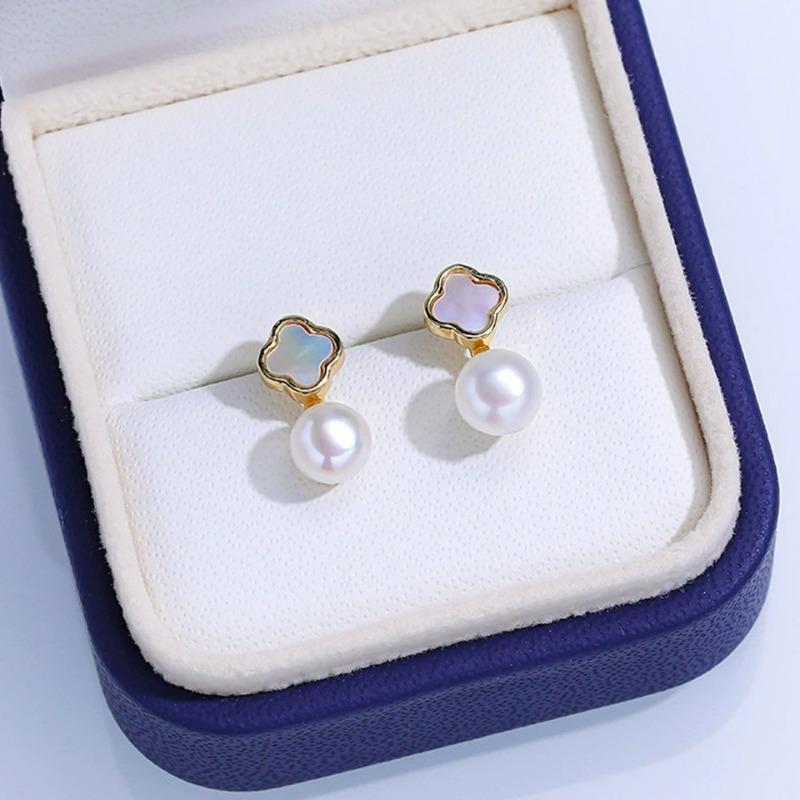 Natural Freshwater Pearl Stud Earrings S925 Sterling Silver Earrings Fritillary Zircon Pearl Earrings Light Luxury High Sense