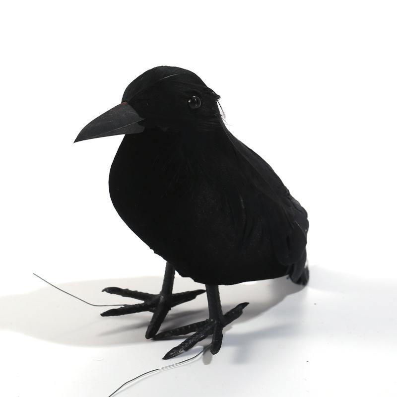 Corvo nero realistico di Halloween, stile retrò, piume artificiali - oggetti di scena decorativi, decorazione per interni, non necessita di elettricità