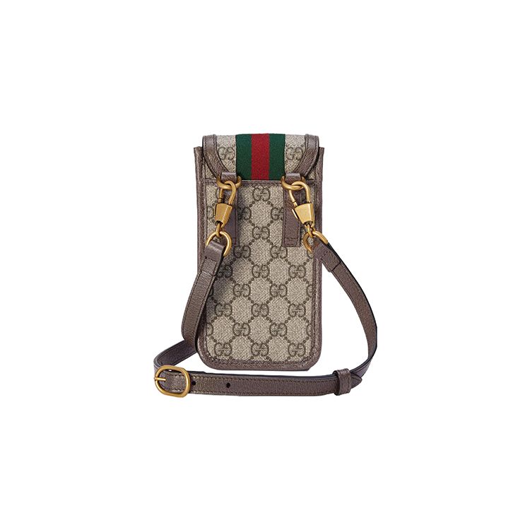 Gucci Ophidia Removable Adjustable Shoulder Strap Canvas Crossbody Phone Bag Mini Men Bags Beige Ebony 746307-96IWT-8745