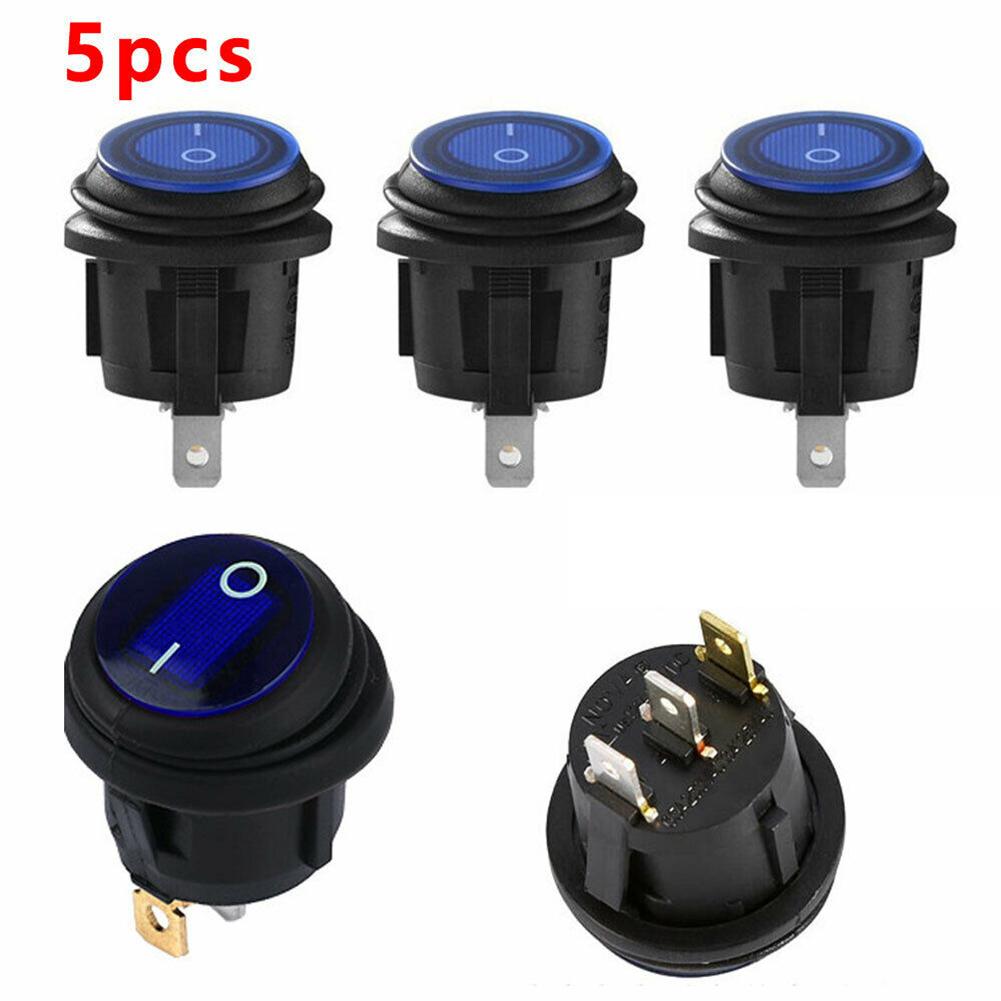 5 Stücke 12V 20A Auto SPST Rundschalter LED Auto Boot LKW Runder Wippschalter EIN/AUS Wasserdichter Schalter mit blauem Licht