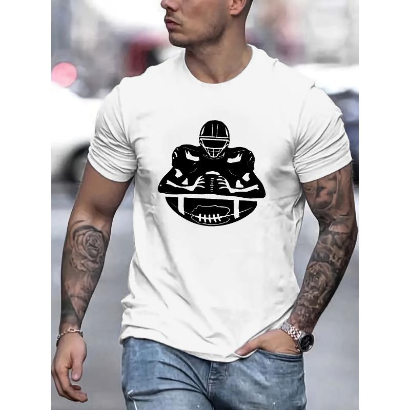 

Men s Breathable Football Print T-Shirt - Casual & Stylish, Crew Neck, Short Sleeve, Stretch Fabric, Machine Washable 4XL білий