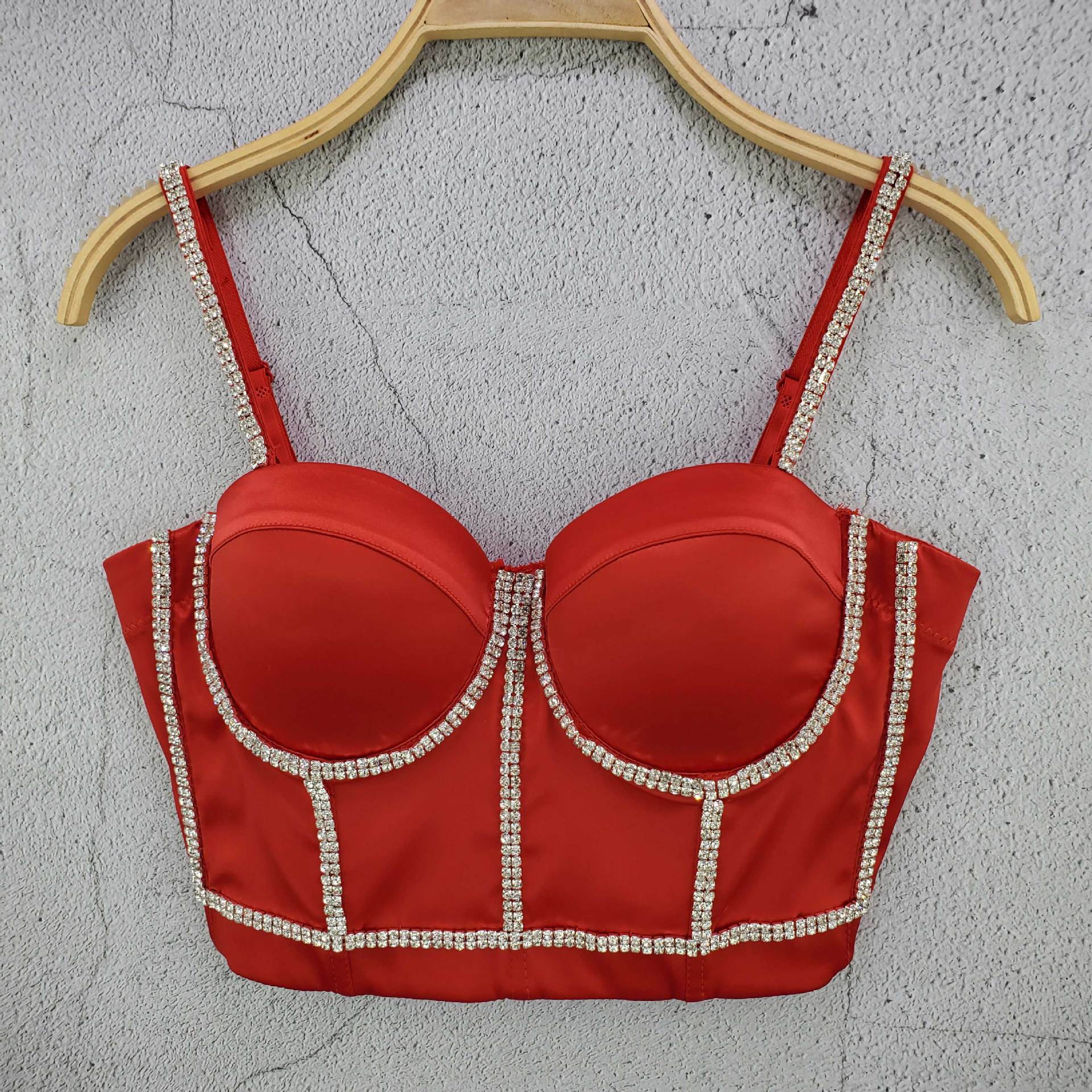 

Топ-халтер на цепочках с украшениями из водяных бриллиантов, с короткими рукавами, облегающий, верхняя одежда, сексуальный дизайн спины, универсальный женский топ, майки и топы 34/75 красный