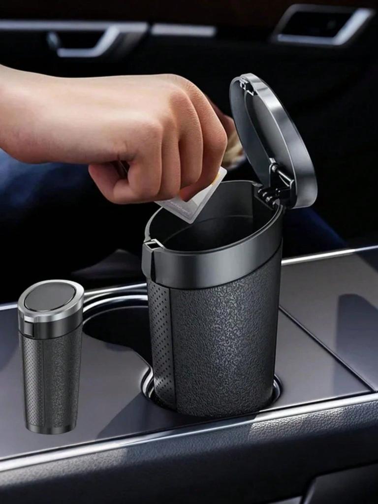 Tragbarer Auto-Mülleimer – Design mit zwei Deckeln, Öffnungsmodi per Druck & Knopf, Auslaufsicher, Herausnehmbarer Innenbeutel, Für nassen & trockenen Abfall