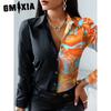 GMXIA Women's Fashion Casual Solid Color Print Long Sleeve POLO Neck Blouses & Shirts