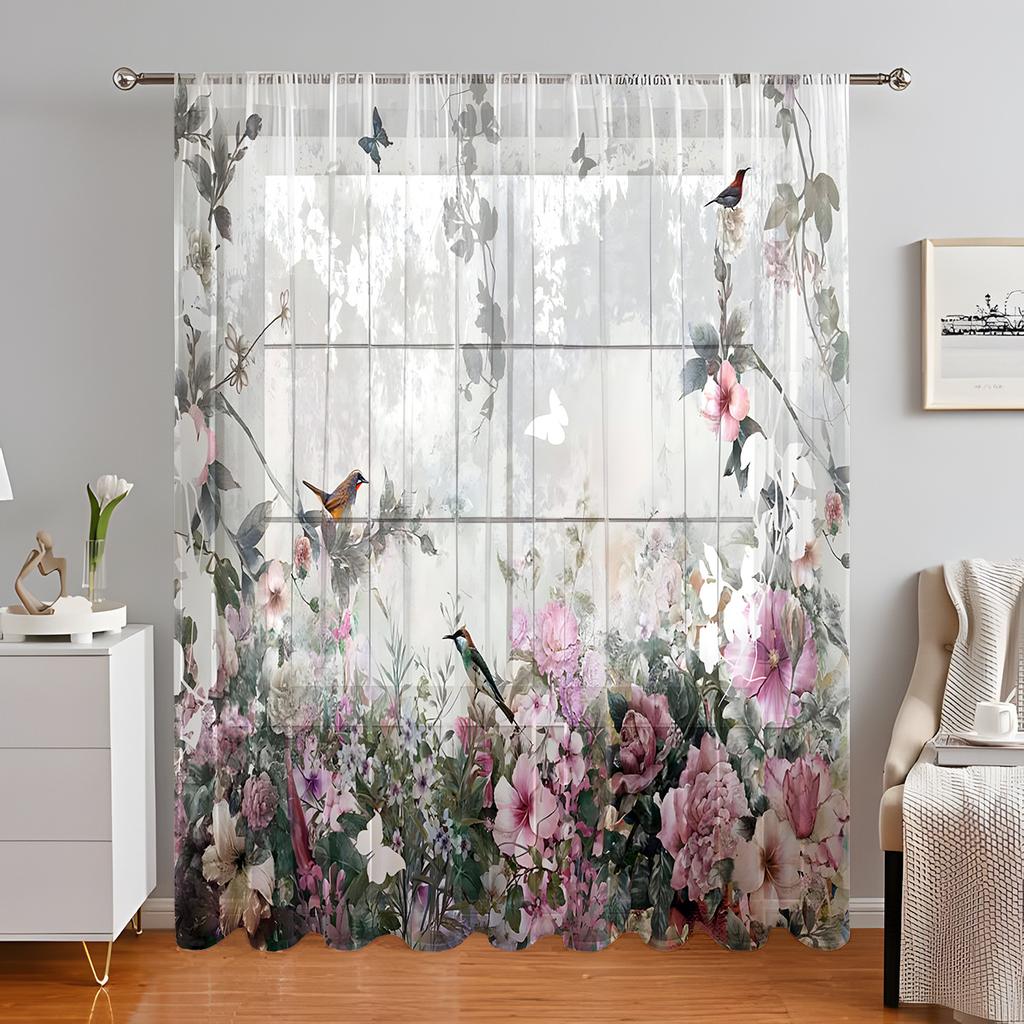 1PC Wildflowers Curtain Home Decoration Spring Floating Window Curtain Suitable for Kitchen, Coffee Shop, Living Room,