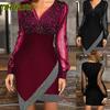 JPNTKY  Fashion Autumn Winter Solid Color Print Long Sleeve V-Neck Casual Dresses Unique Design