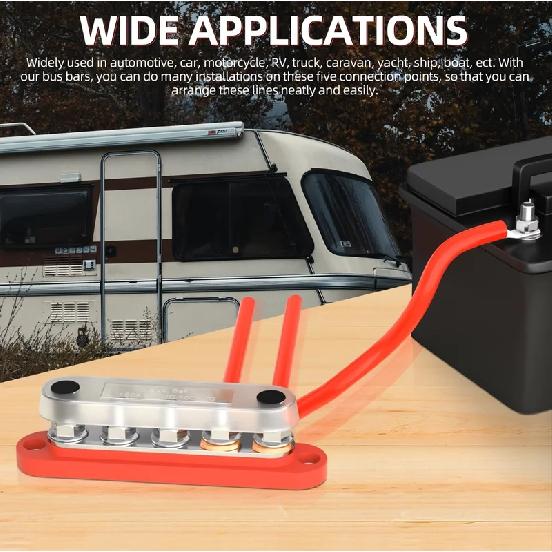 Bloco de Distribuição de Energia DaierTek com Barra de Barramento 12V com Tampa 5 x Terminais de Pino 1/4" Bloco Terminal Máx. 150A 48VDC Positivo Negativo para Automóvel
