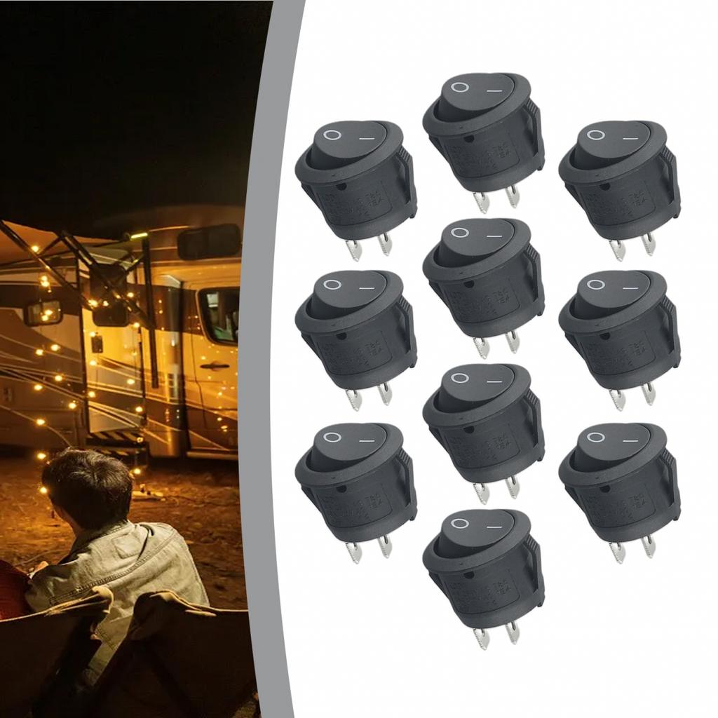 10PCS New 23mm Diameter 12V Lip Small Round Rocker Switch Black 2 Pin ON-OFF