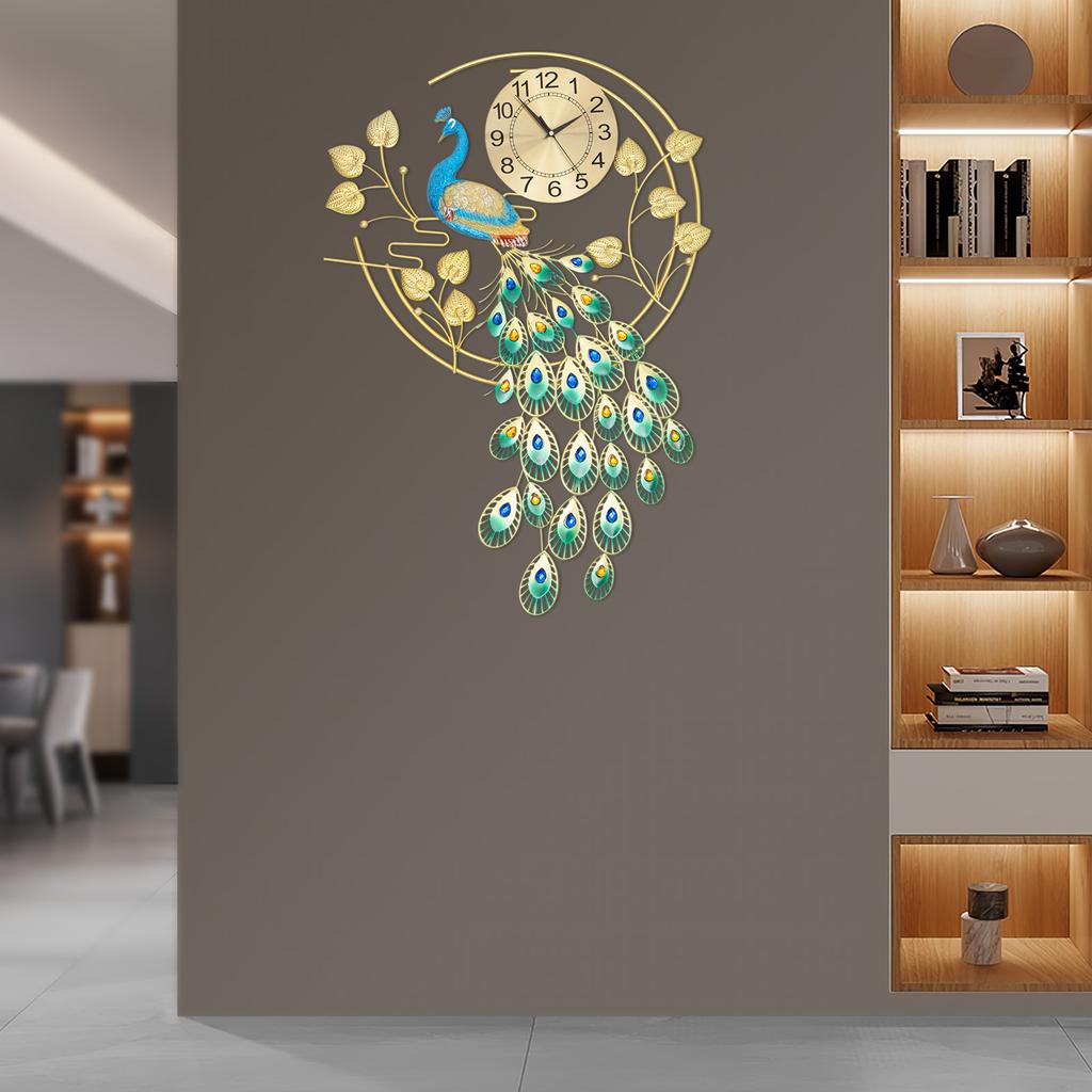 Peacock Wall Clock for Living Room Decor, Modern Luxury Wall Clock, Silent Non-Ticking Battery Operated Wall Clock(Not Included)