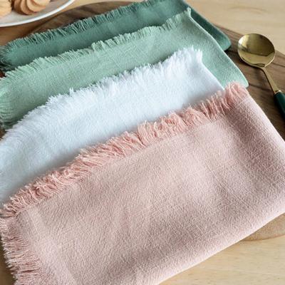 Table Napkin Comfortable Strong Water Absorption Flax Useful Tassel Rustic Country Wedding Easter Decoration for Daily Use