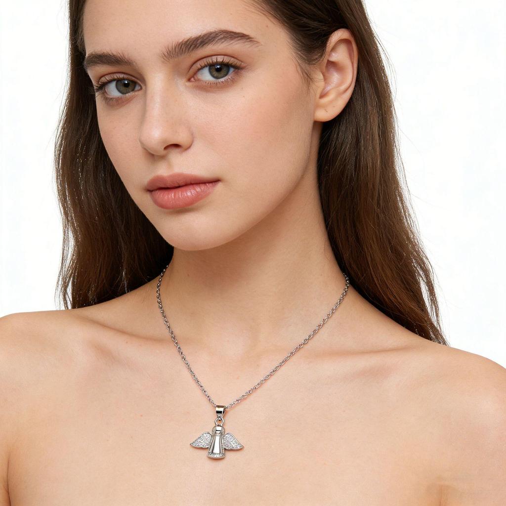 S925 Sterling Silver Angel Necklace with Zirconia - Elegant Women's Clavicle Chain