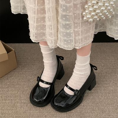 Einfache schwarze runde Kopf lässig Französisch dicke Ferse kleine Lederschuhe Frauen 2025 neue Frühjahr und Herbst flacher Mund Mary Jane Einzelschuhe
