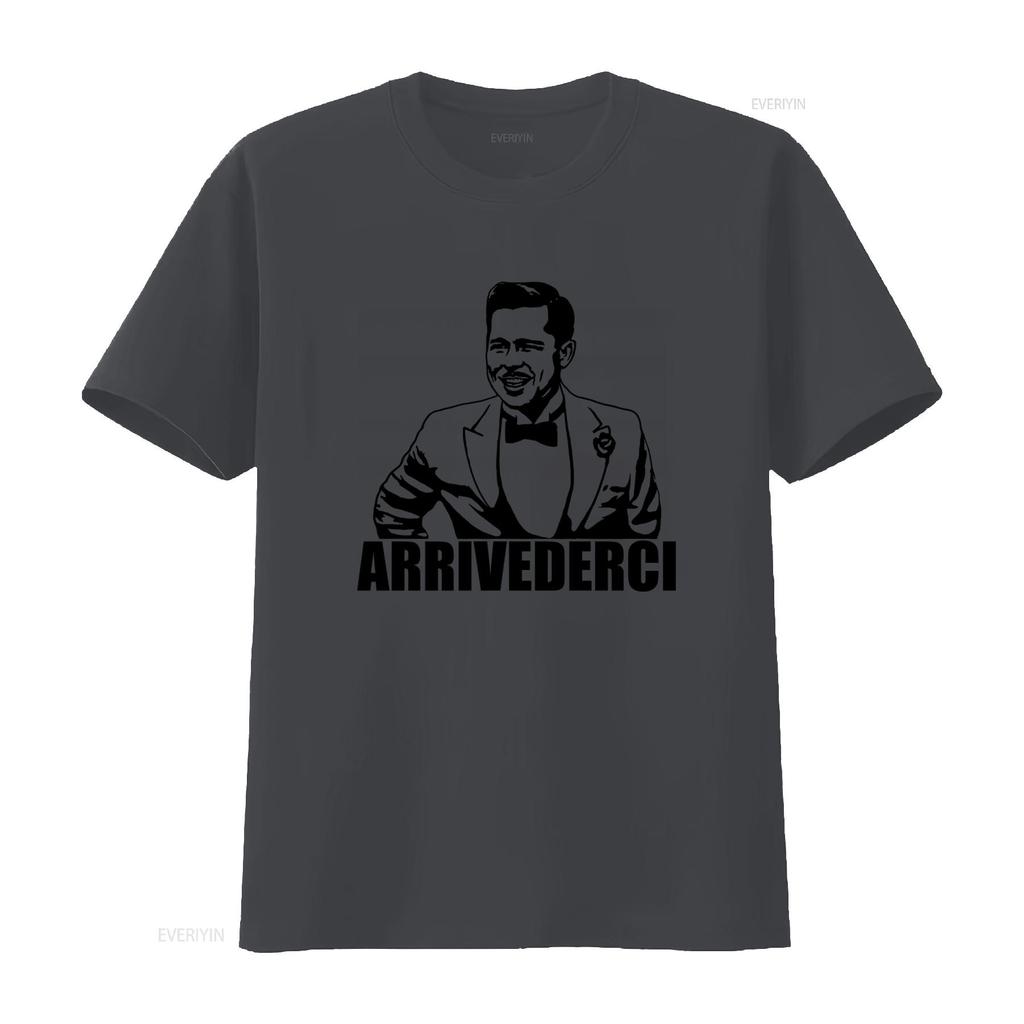 Stylish Arrivederci T Shirt for Men Classic Design with Elegant Suit Print vintage Washed fashion Casual Top For Everyday Wear
