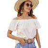 Women's Loose-fit Off-the-shoulder Boat-neck Ruffled Short-sleeved Shirt