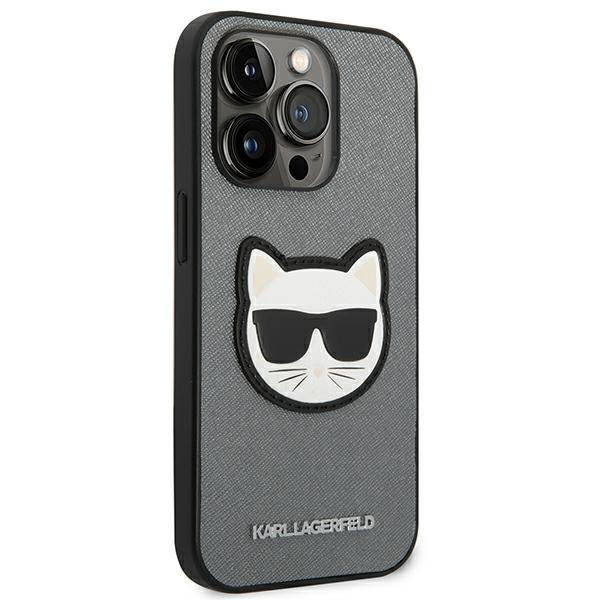 Karl Lagerfeld KLHCP14LSAPCHG iPhone 14 Pro 6.1" Hardcase Silver/silver Saffiano Choupette Head Patch