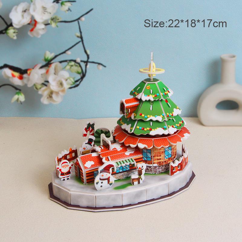Större Storlek Julhus Tågmodell 3D-Pussel Förskola Tidig Utbildning DIY Handgjord Papperskort Jigsaw för Barn Gåva