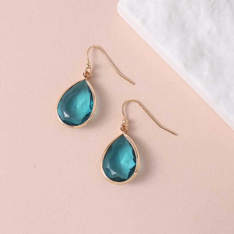 Huajie Серьги-подвески женские с цирконом морского цвета в форме капли воды Элегантные свадебные серьги Вечерние украшения Мода морской синий