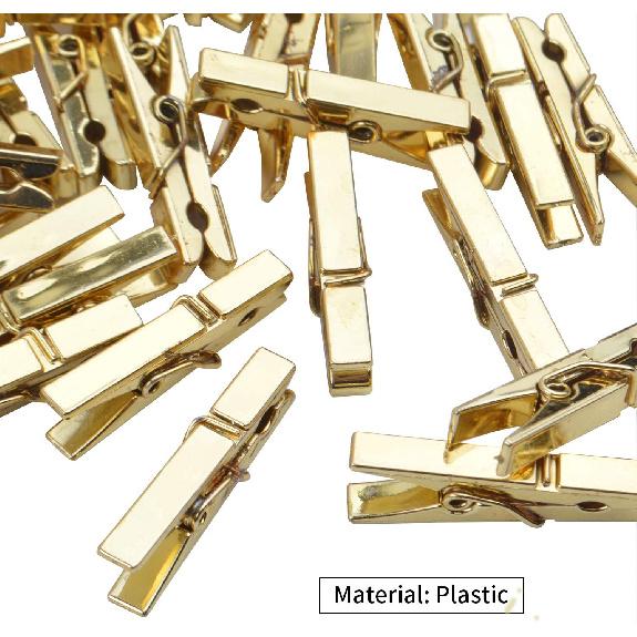 Mini Plastic Clips, 100 Pieces Utility Photo Clips Paper Peg Clothes Line Clips - 3.5 x 0.5 x 0.7cm, Gold