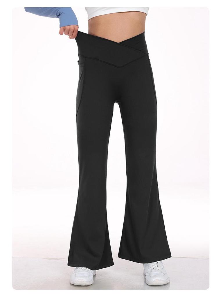 Women's High Elasticity Flare Yoga Pants with Hip Lift and Double Pockets (WA132)